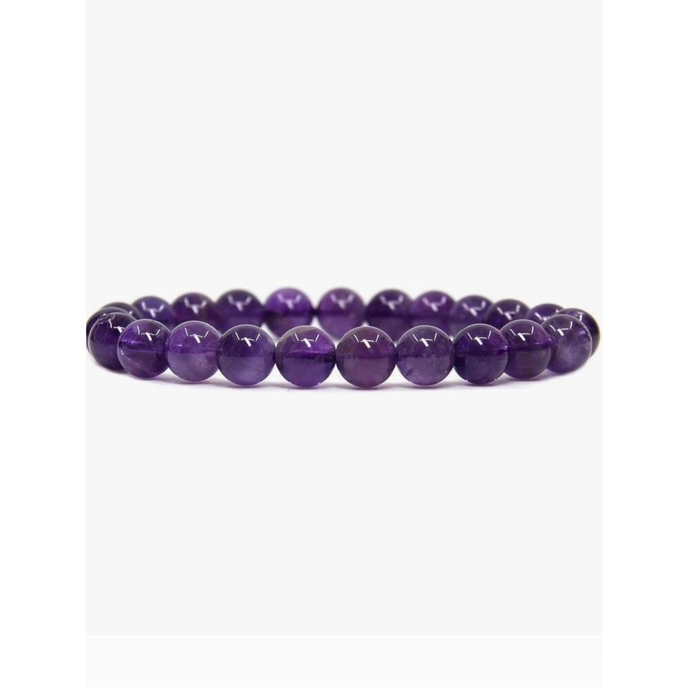 NEW Amethyst 8mm Round Beads Stretch Crystal Bracelet 7 Inch